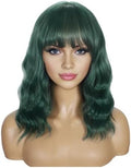 Sebast Pastel Bob Wigs with Bangs for Women Loose Wavy Wig Pastel Wavy Shoulder Length Bob Synthetic Cosplay Wig for Girl Colorful Costume Wigs (Dark green) by Sebast