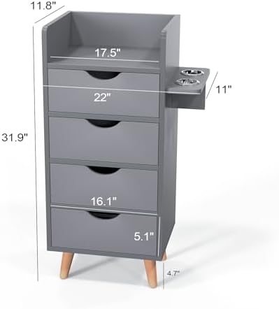 OmySalon Salon Station, 4 -Layer Beauty Barber Salon Styling Station Organizer Equipment, Hair Stylist Storage Cabinet with 2 Hair Dryer Holders, 4 Drawers and Raised Table Legs, Grey - Image 3