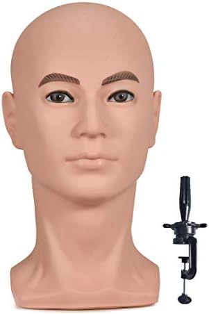 PVC Male Mannequin Head Professional Training Head Bald Manikin Head with Shoulder for Display Headphone Game Console Hats Wigs Jewellery Glasses Facemask Caps Model Head by BLTYXT