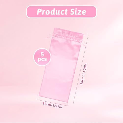 4 Pcs Satin Wig Bags with Drawstring Pink Wig Storage Bags for Wigs and Hair Extension Tools (13.5x9.8 Inch) - Image 3