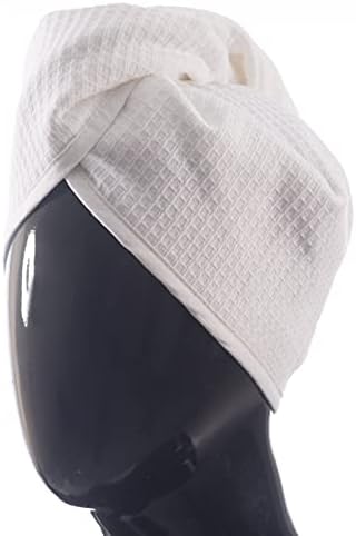 100% Turkish Cotton Hair Towel Wrap for Women,Non Microfiber,400-GSM(Grams per Square Metre),AntiFrizz,Hair Plop Waffle Towels for Curly,Long&Thick Hairs,Turban Head Wrap,1Pack10x26inc(White) - Image 2