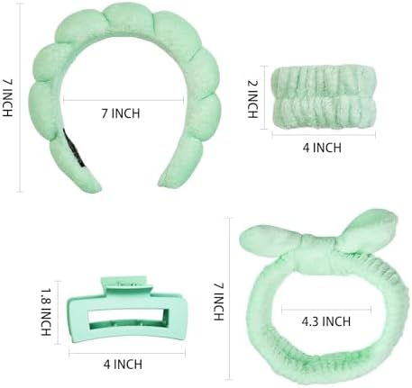 7 Pcs Spa Set, Facial Headband and Wristband Set, Skincare Accessories, College Style Girl Idea Gifts, Hair Accessories for Women and Girls（Light Green） - Image 6