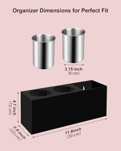 Hair Tool Organizer, Hair Dryer Holder with Heatproof Steel Cups, Acrylic Vanity Organizer for Curling Iron, Flat Iron & Hair Brushes, Perfect for Bathroom (Black, Standard) - Image 6