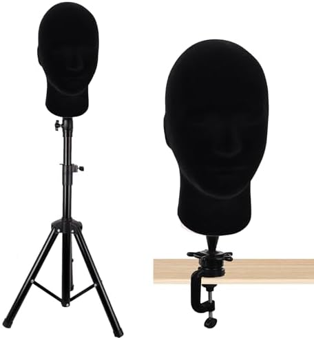 MapofBeauty Black Velvet Foam Mannequin Head Male Display Wig Stand, Black - Image 5