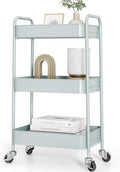 TOOLF 3 Tier Metal Rolling Cart, Utility Storage Cart with Wheels, Green by TOOLF