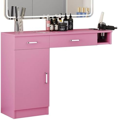 4ever2buy Pink Salon Stations for Hair Stylist, Wall Mount Barber Station - Image 7