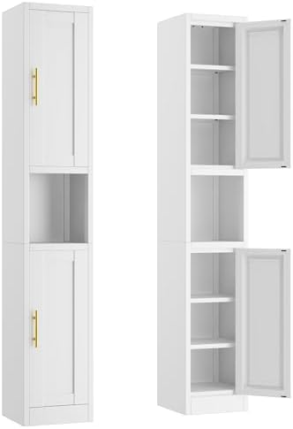 Ckzbx Tall Narrow Storage Cabinet 66.93" H Tall Bathroom Cabinets Metal Pantry Cabinet, 4 Adjustable Shelves for Kitchen, Home Office, Living Room, Dinning Room (12 inches Wide White) by Ckzbx