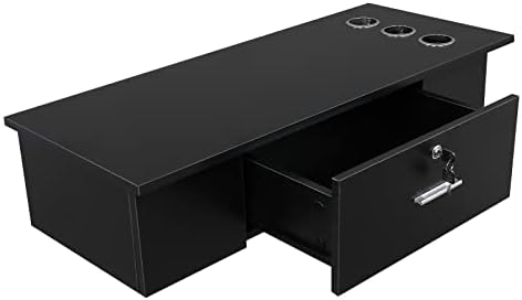 Salon Stations for Hair Stylist, Wall Mount Styling Station Classic Locking Barber Stations Beauty Salon Equipment with Drawer (with 1 Drawers &3 Hair Dryer, Black) - Image 3