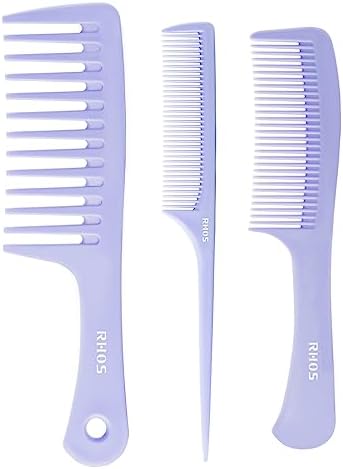 RHOS Hair Comb Set for All Hair Types and Genders - Wide, Fine Rat Tail, and Medium Detangling Combs for Styling (Purple) by RHOS