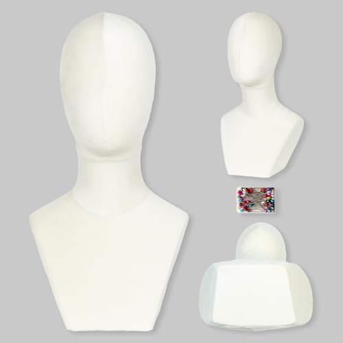 Mannequin Head with Shoulders – Display Model for Wigs, Hats, Jewelry, Sunglasses – Soft Velvet Stand Bust for Store & Home Display (Elegant Beige) by Unknown
