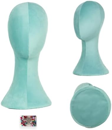 Wig Head Stand Mannequin Head Hat Display Stand Velvet Wig Holder for Mask, Headdress, Necklace (Cyan-blue) by Unknown
