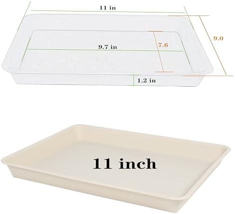 VUWEZ Rectangle Plant Tray, Plant Drip Tray, Plant Pot Saucers, Plant Germination Trays, Plant Saucers, 11'' x 9'' x 1.2'' (2 pack), Beige - Image 2