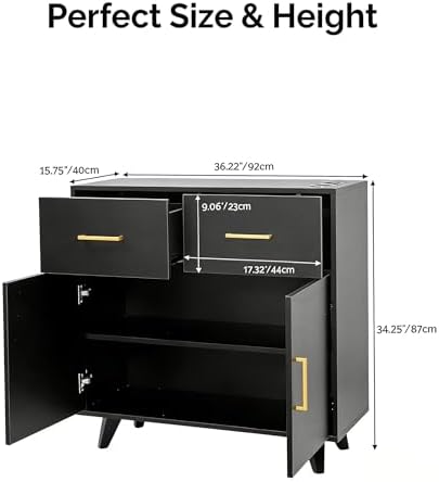 OmySalon Salon Station, Barber Station with 2 Drawers & 3 Hair Dryer Holders & 1 Cabinet, Free Standing Cabinets, Storage Styling Stations for Barbershop Beauty SPA, Black - Image 3