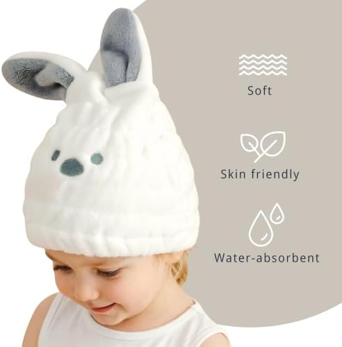 Hair Towel Wrap for Kids, Bunny Toddler Dry Head Cap Absorbent Quick - Image 4