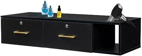 Wall Mount Styling Station,Locking 2 Drawers Storage Beauty Salon Equipment,Styling Barber Station for Hair Stylist,3 Hair Dryer Holes Locking Salon Cabinet for Salon,Home & Bathroom (Black) - Image 3