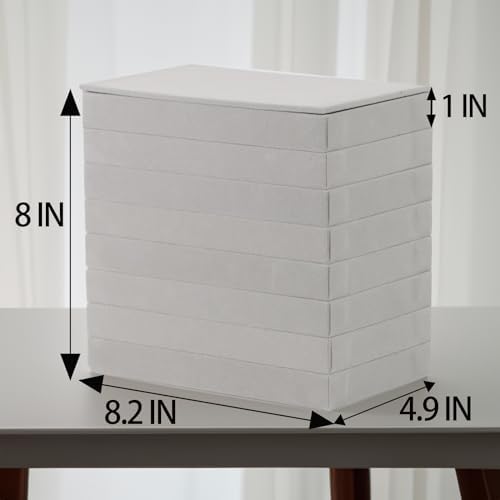Set of 8 Stackable Jewelry Organizer Trays with 1 Lid for Drawer & Dresser Organizer, Adjustable Velvet Jewelry Box Tray Earring Organizer Necklace Storage Ring Bracelet Display Case (Gray) - Image 3