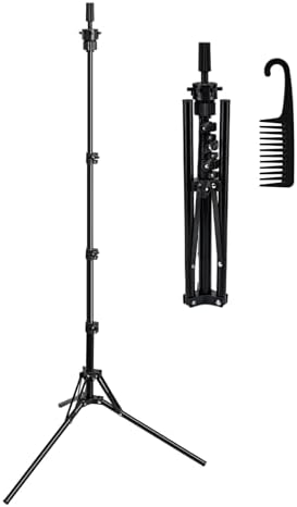 Mannequin Head Stand,Adjustable Wig Stand Tripod Height Adjustment(20-60Inch) Reinforced Metal Mannequin Stand For Cosmetology Hairdressing Training With Free One Wide Tooth Comb by Aofadaning