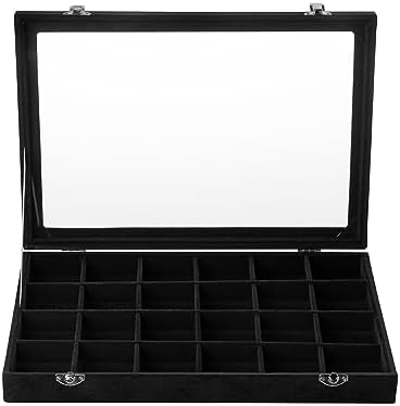 Frebeauty 24 Grid Earring Organizer,Velvet Jewelry Tray with Clear Lid - Image 2