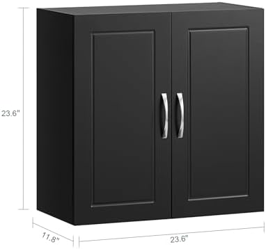 SoBuy Bathroom Kitchen Wall Cabinet, Garage or Laundry Room Storage Medicine Cabinet, Linen Tower Bath Cabine with Shelf, Black FRG231-SCH - Image 3