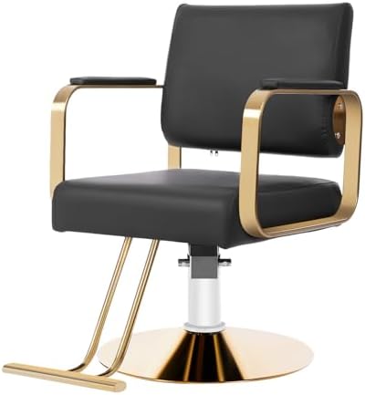Salon Chair for Hair Stylist w/Heavy Duty Hydraulic Pump, 360° Swivel Spa Beauty Equipment for Hair Stylist Women Man, Hair Salon Barber Chair Beauty Barbering Chair, Load 441 Lbs (Black+Gold) by Unknown