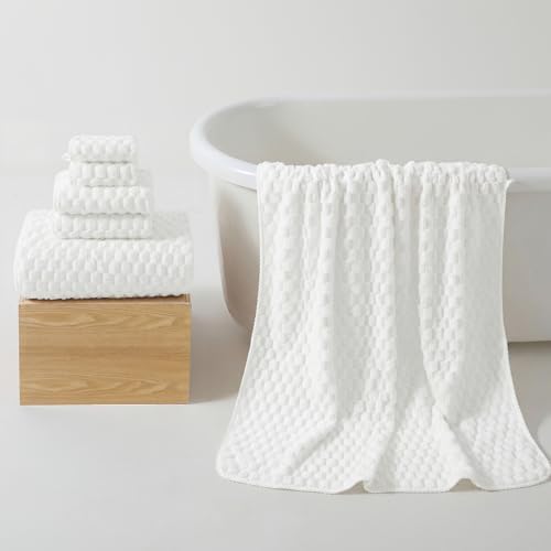 REDKISS White Microfiber Towels Set of 6-35x70 Inches Oversized Bath Sheets, Extra Large Bath Towels Set of 6 for Adults, Super Soft Quick Dry Lint Free Absorbent Waffle Microfiber Shower Towels - Image 3