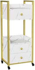 OmySalon Salon Trolley Cart with Wheels, Esthetician Cart with 3 Drawers & 2 Trays, Mobile Storage Organizer for Beauty Spa Massage Tattoo Esthetic Facial Tool Holder Station, White Marble by OmySalon