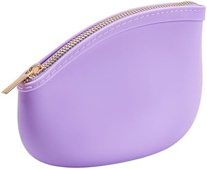 Small Silicone Makeup Bag Premium Purse Bag Multifunctional Essential Bag Zipper Pouch Water and Heat Resistant (Purple) by WHHJM