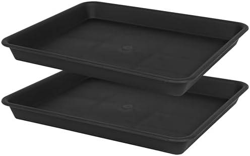 VUWEZ Plant Growing Trays 2 Pack, Plant Tray, 14.5"x11", Heavy Sturdy Plastic Plants Saucer, Seedling Starter Trays, Seed Starter Growing Tray (Black) by VUWEZ