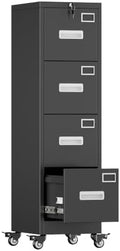 Aobabo 4 Drawer Metal File Cabinet with Lock and Wheels, Black by Aobabo