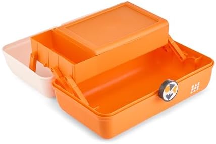 Caboodles School Spirit On-The-Go Girl Makeup Box, White Over Orange, Hard Plastic Makeup Organizer Box, Built-In Mirror, Secure Latch for Safe Travel, Spacious Storage for Large Items - Image 5