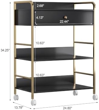 Salon Rolling Trolley with Lockable Wheels Barber Cart with Storage Drawer Mobile Hair Station Cabinet for Beauty Makeup Esthetician Spa Massage (Black+one Drawer+Two Shelves) - Image 3