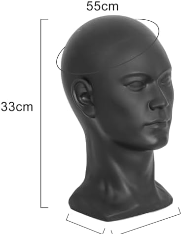 Black PVC Male Mannequin Head Professional Training Head Bald Manikin Head with Shoulder for Display Headphone Game Console Hats Wigs Jewellery Glasses Facemask Caps Model Head - Image 2