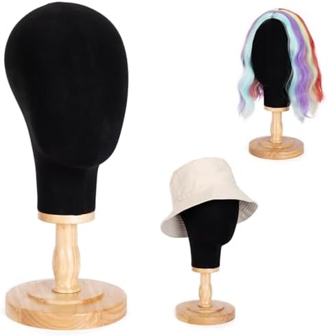 Mannequin Head for Wigs with Detachable Strong Wood Base, Canvas Wig Tripod Stand with Head, Wooden Mannequin Head for Hats, Canvas Head Holder for Hair Display (Black) - Image 2
