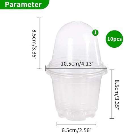 JOPY 4 Inch Plastic Nursery Pots with Humidity Dome for Plants Clear Seed Starter Pots Seedlings Planting Pots for Garden Indoor and Outdoor Small Planter Containers with Drainage Holes (10 Pack) - Image 2