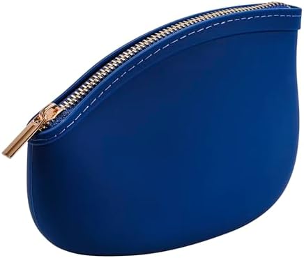 Small Silicone Makeup Bag Premium Purse Bag Multifunctional Essential Bag Zipper Pouch Water and Heat Resistant (Blue) by WHHJM