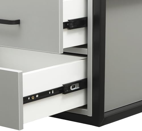 Bepritm Suspended Salon Station, Wall Mounted Salon Cabinet with 2 Drawers & Hair Dryer Stand, Wall Mounted Salon Storage Cabinet for Hair Salon, Bathroom, Bedroom (Black+Gray) - Image 6