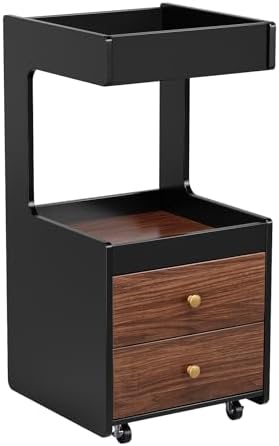 Salon Trolley Cart, Esthetician Cart with 2 Drawer & 2 Trays, 2 Lockable Wheels Hair Styling Station, Tool Organizer Storage Cabinet for Beauty Spa Barbershop, Black Walnut - Image 2
