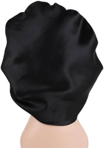 2 Pcs Extra Large Size Women Satin Bonnet Sleep Cap Silk Feeling Shower Cap Hair Scarf Wrap (Black Burgundy Hot Pink) (Black) - Image 3