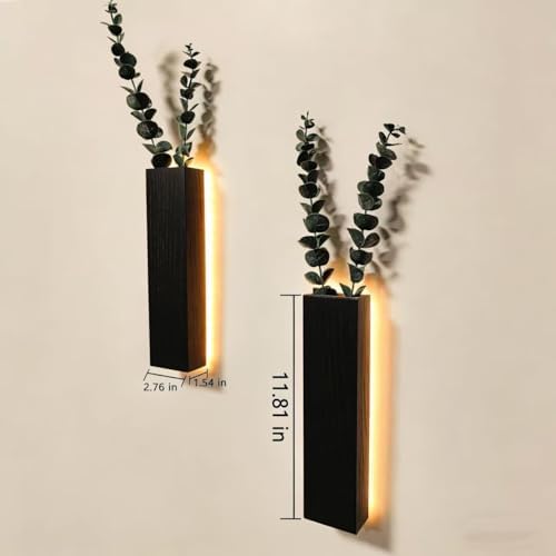 Artificial Eucalyptus with LED Lights Wall Planters Rustic Wall Decor with Lights Fake Vines for Home Decor Bedroom Living Room Bathroom Hanging Vase for Dried Flowers Faux Plants (Black) - Image 3