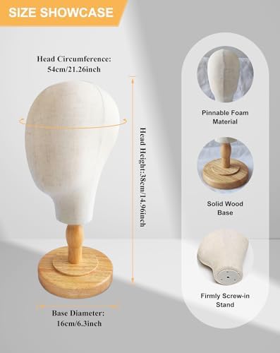 CHADWICK 21-Inch Pinnable Canvas Wig Head Stand, Beige - Image 4