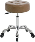 Rolling Salon Stool with Wider Round Seat- Height Adjustable Heavy-Duty Chair with Wheels for Salon Esthetician and Home Office Use, Heather Brown, Ivory by FRNIAMC