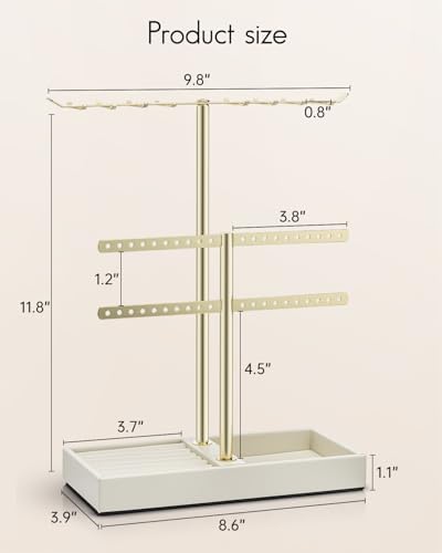 VLANDO 2 Tier Jewelry Stand Organizer with Tary, Leather Jewelry Holder Display for Women, Gold Jewlery Holder Stand for Necklace, Earring, Bracelet, Rings - Cloud White - Image 5