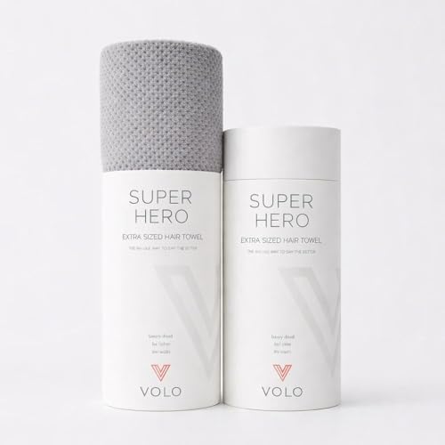 VOLO Super Hero XL Hair Towel - Ultra Soft, Quick Dry, Anti Frizz, Microfiber - Large Luna Gray by VOLO