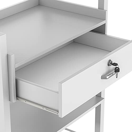 Paddie Salon Trolley Cart, Wooden Mobile Utility Cabinet Lab Cart with 1 Drawer 2 Trays, Rolling Storage Station Beauty Salon Rolling Trolley for Beauty Spa (White) - Image 4