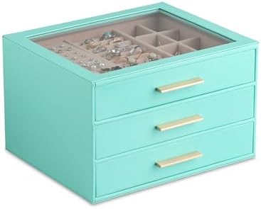 Frebeauty Jewelry Box for Women,Clear Lid Jewelry Organizer with 3 Drawers by Frebeauty
