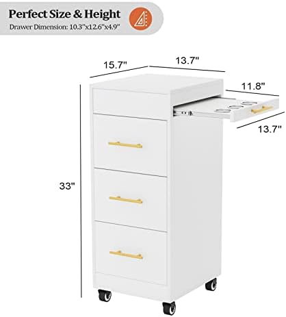 Salon Trolley Cart with Wheels, 3-Drawer Rolling Hair Styling Station, Mobile Beauty Trolley with Hot Tools Holder, Storage for Salon, Barbershop, Spa & Tattoo, White - Image 6