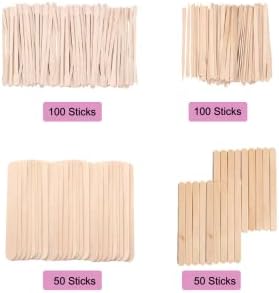 Mibly 4 Style 300 Pcs Assorted Wooden Wax Sticks for Body Legs Face and Small Medium Large Sizes Eyebrow Waxing Applicator Spatulas for Hair Removal or Wood Craft Sticks - Image 3