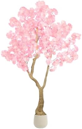 Pink Artificial Cherry Blossom Tree 5FT with Sturdy White Planter by Anbeser