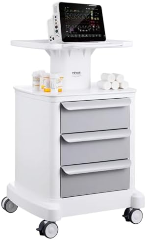 VEVOR Medical Cart with 3 Drawers and Top Tray, 4-Tier Rolling Utility Cart by VEVOR