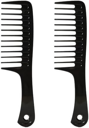 2PCS Wide Tooth Comb for Curls, Large Tooth Detangling Comb for Women & Men Wet & Dry Curly Hair(Black-Black) by Fgail
